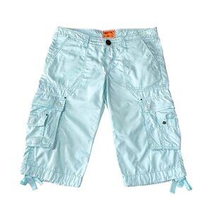 VTG Y2K Twill Twenty Two Cargo Shorts Sz. 26 Blue Cotton Low Rise Pockets Beach